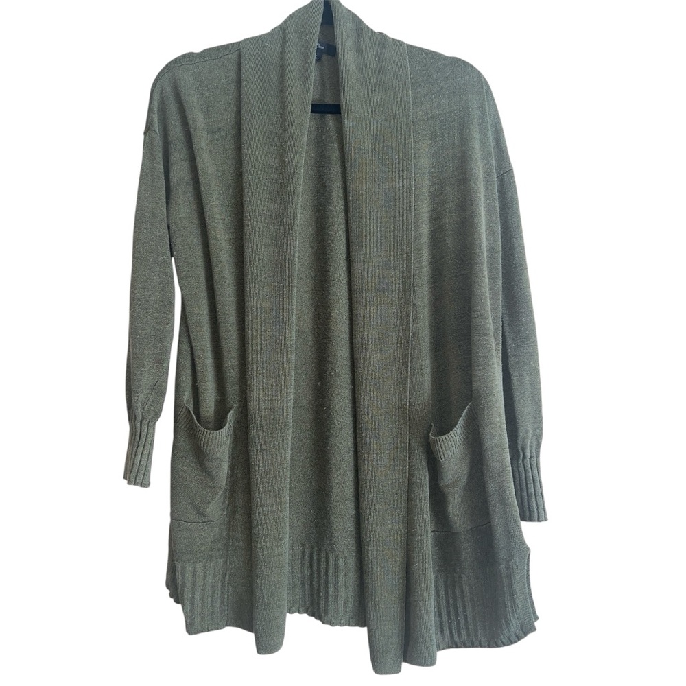J. Crew Olive Green Linen Blend Long Sleeve Open Front Cardigan Sz L